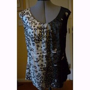 Elie Tahari for Nordstrom Asymmetric black white brown print silk tank top
